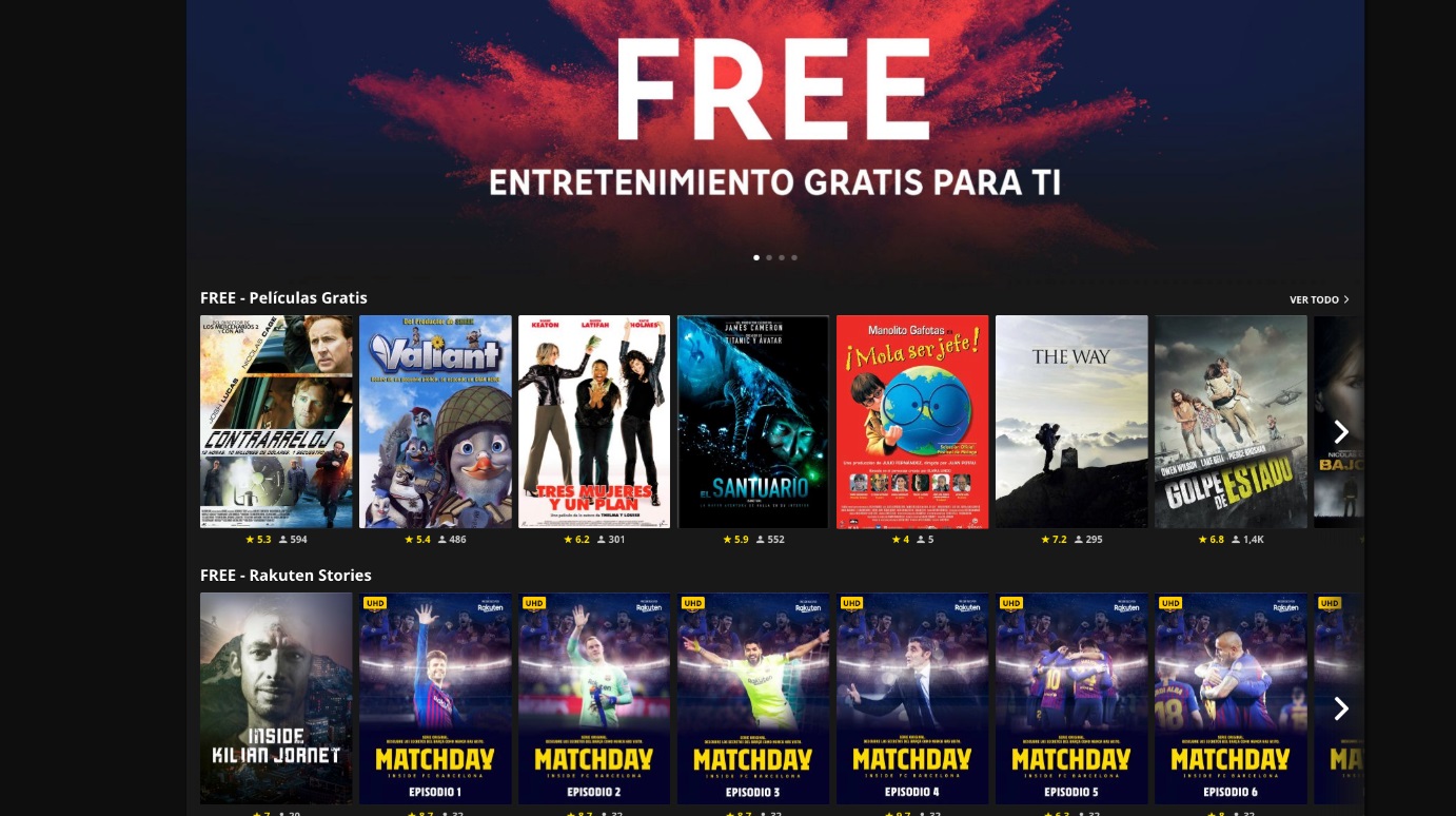 free, rakuten, tv, entretenimiento, cine, programapublicidad